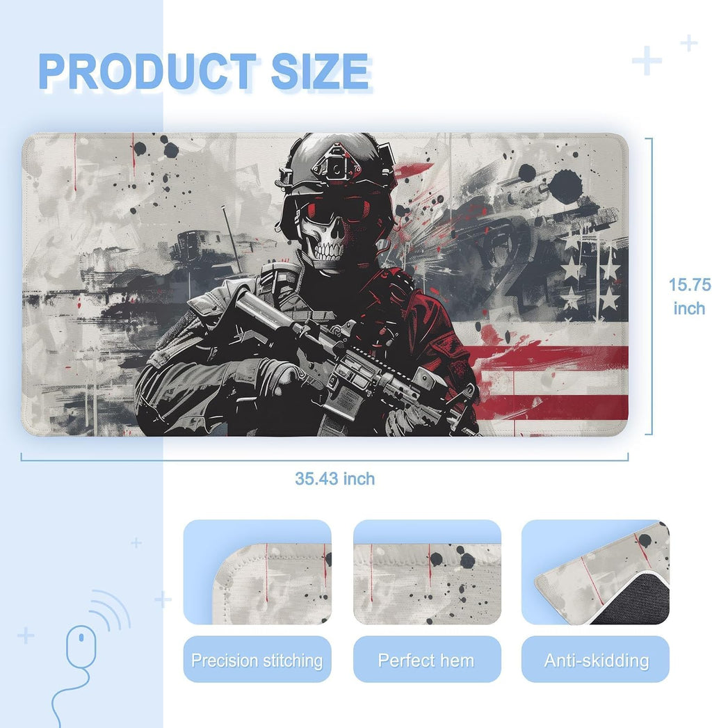XXL Military Skull American Flag Mouse Pad Rubber Desk Mat 35.4×15.7 in - Image 3