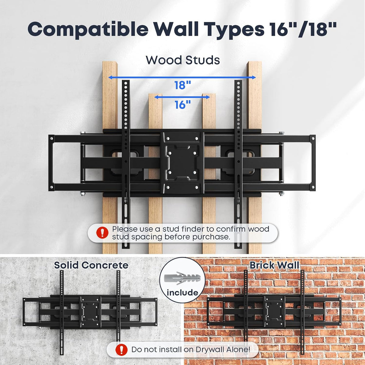 60-120" Heavy Duty Full Motion TV Wall Mount, Holds 264 lbs - Image 8