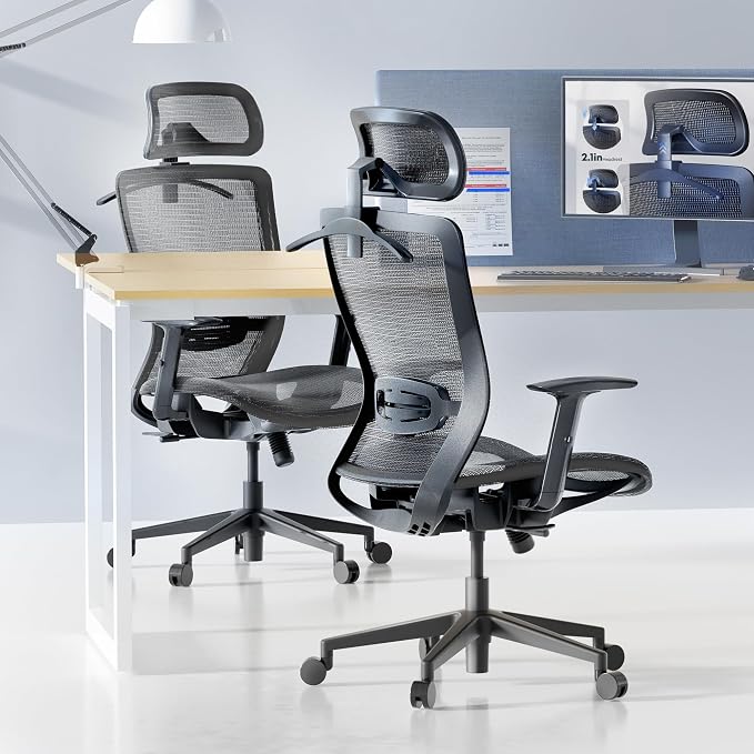 FLEXISPOT Ergonomic Office Chair, High Back Mesh Swivel Computer Chair, Executive Office Desk Chairs, with Adjustable Lumbar Support/2D Headrest/Lockable Backrest, OC3 Air, Gray - Image 2