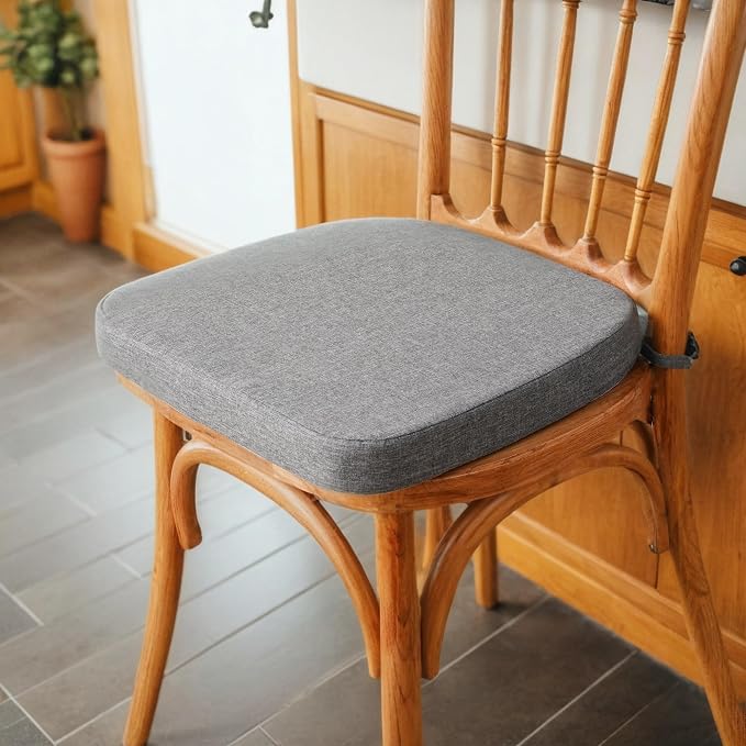 Battilo Chair Cushions for Dining Chairs with Ties, Waterproof Kitchen Chair Pad with Non-Slip Backing, Seat Cushions with Machine Washable Removable Cover, 16"x16"x2", Set of 4, Dark Grey - Image 8