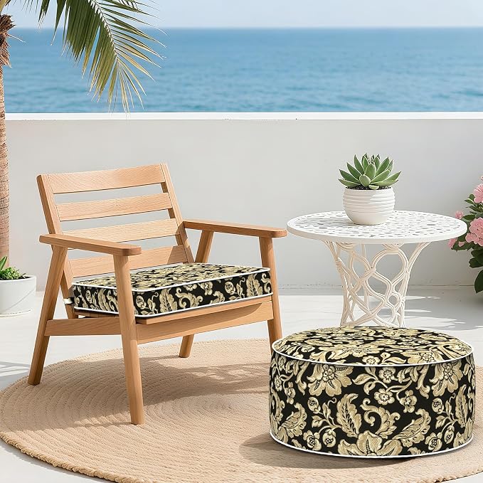 Outdoor Seat Cushions 19 x 19 x 3 Inch, Water Repellent Patio Chair Foam Cushions with Straps, Outdoor Cushions for Patio Furniture Garden Sofa, Set of 2, Jacobean Black - Image 8