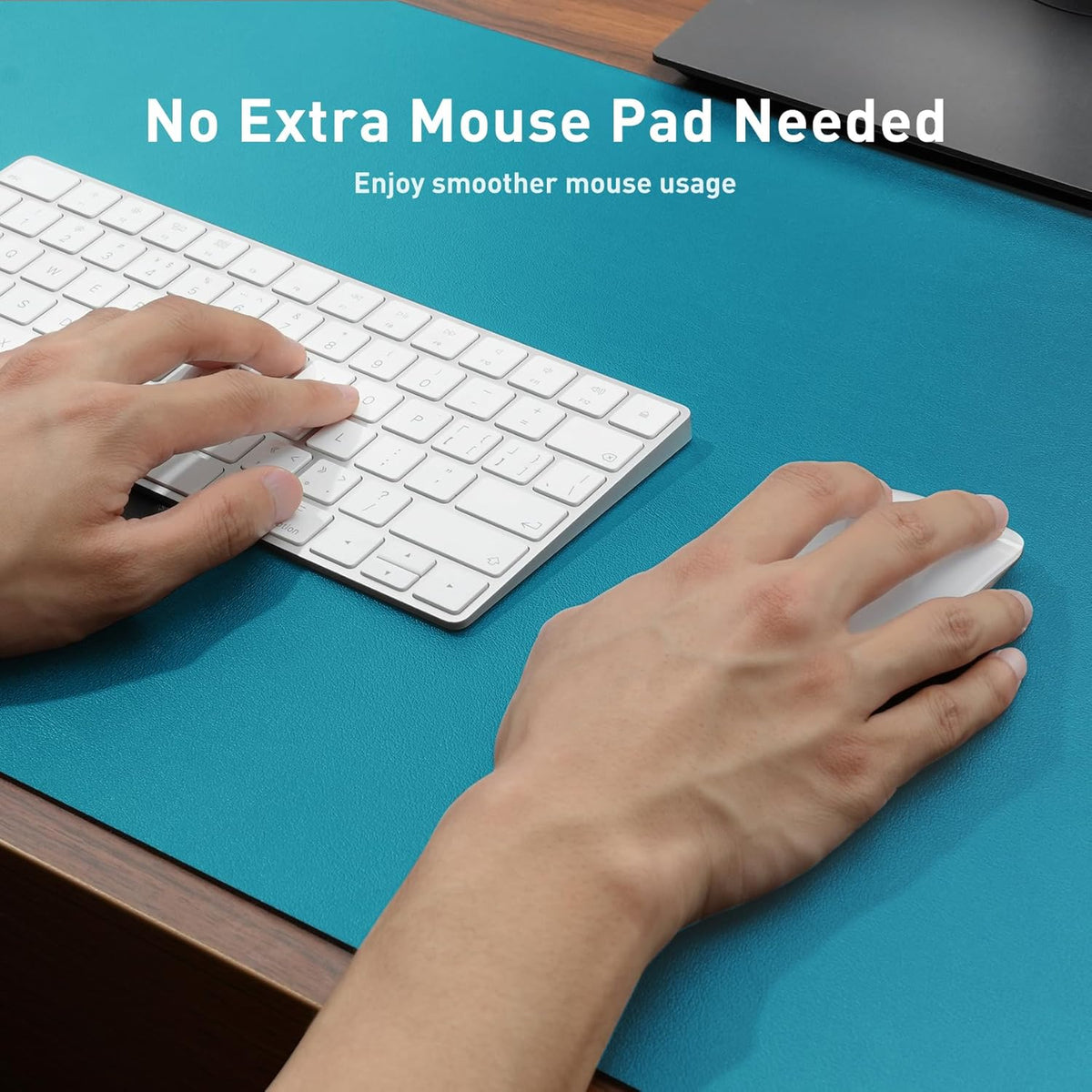 Aothia Faux Leather Desk Mat - Non-Slip PU Leather Desk Blotter, Waterproof Writing Surface, Large Desk Pad for Office & Home (Turquoise, 55" x 17") - Image 4