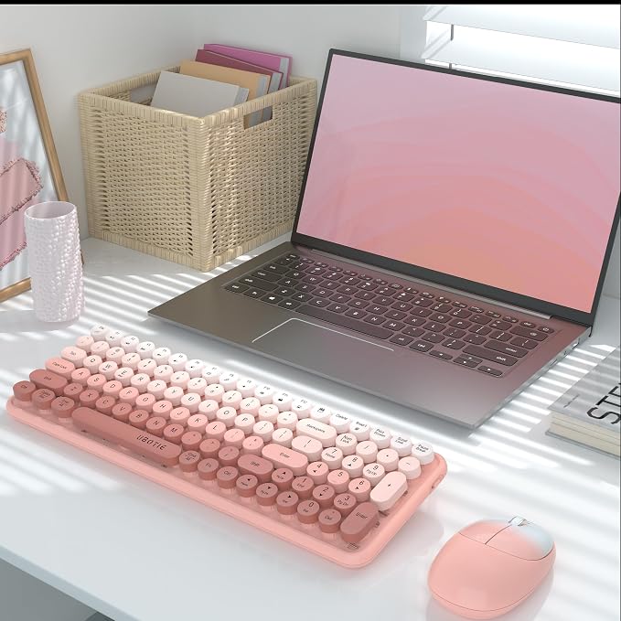 UBOTIE Wireless Keyboards and Mouse Combo (Peach Gradient) | Colorful Gradient Rainbow Color Retro Typewriter Flexible Keyboard, 2.4GHz Connection and Optical Mouse for PC Wins Mac - Image 2
