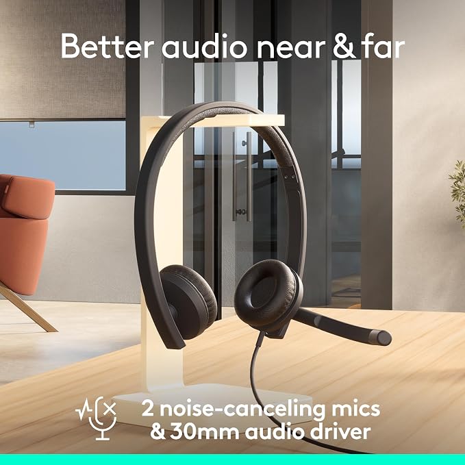 Logitech H570e USB-A Wired Headset with Microphone PC and Mac - Black | For PC and Mac, USB-A wired, inline controls, certified for Microsoft Teams - Image 3
