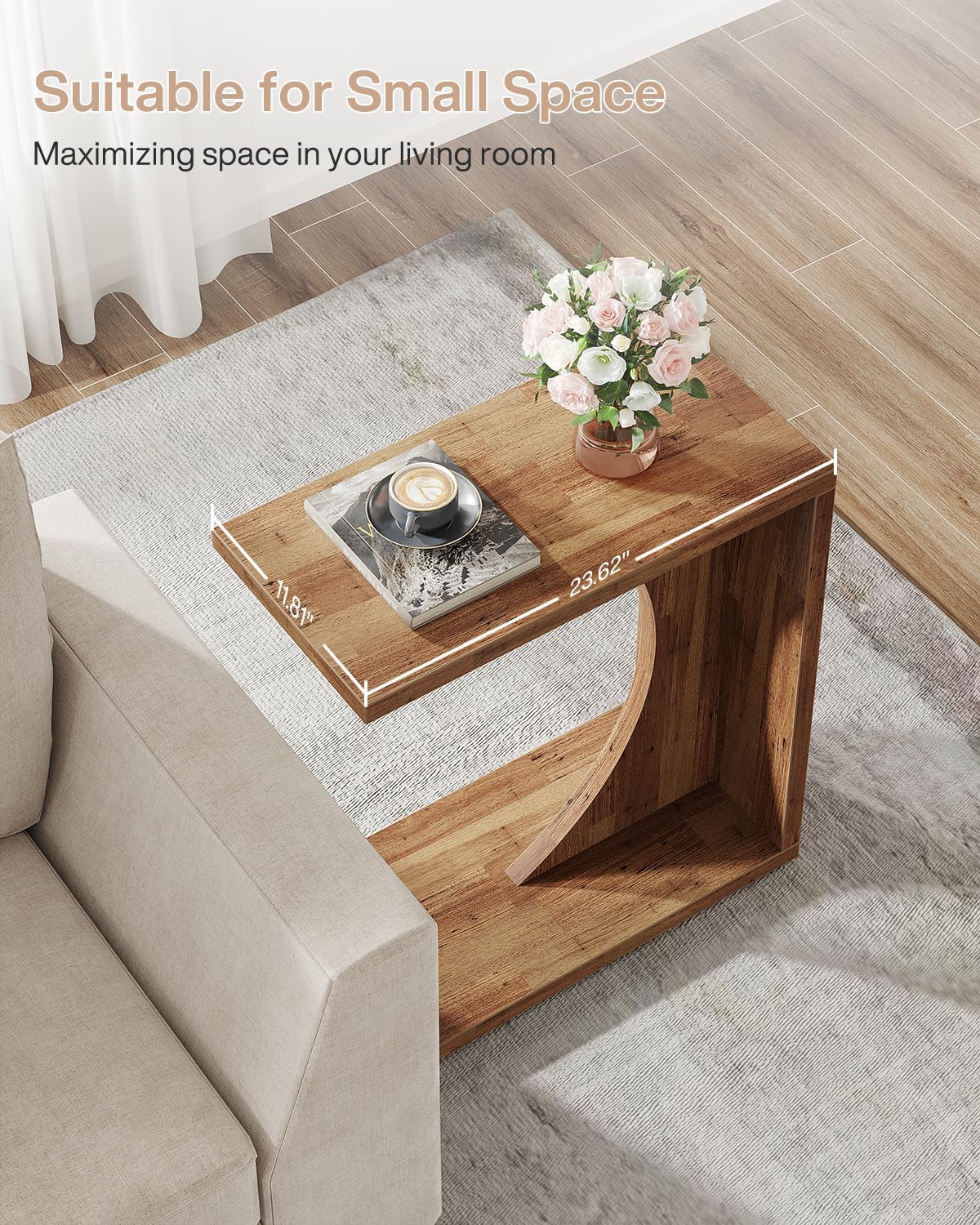 Tribesigns C-Shaped End Table for Couch, Sofa Side Table, C Table for Small Space, Living Room, Bedroom (1, Walnut Brown) - Image 7