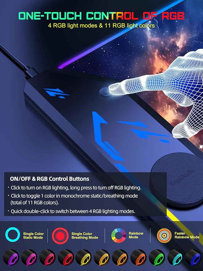 TopMade Wireless Charging Mouse Pad, RGB Gaming Mousepad, 35.4" x 15.8" Extra Large Waterproof Keyboard Desk Pad, Computer Desk Mat, Blue Nebula (Includes 20W PD Power Adapter & 6.56ft Woven Cable) - Image 4