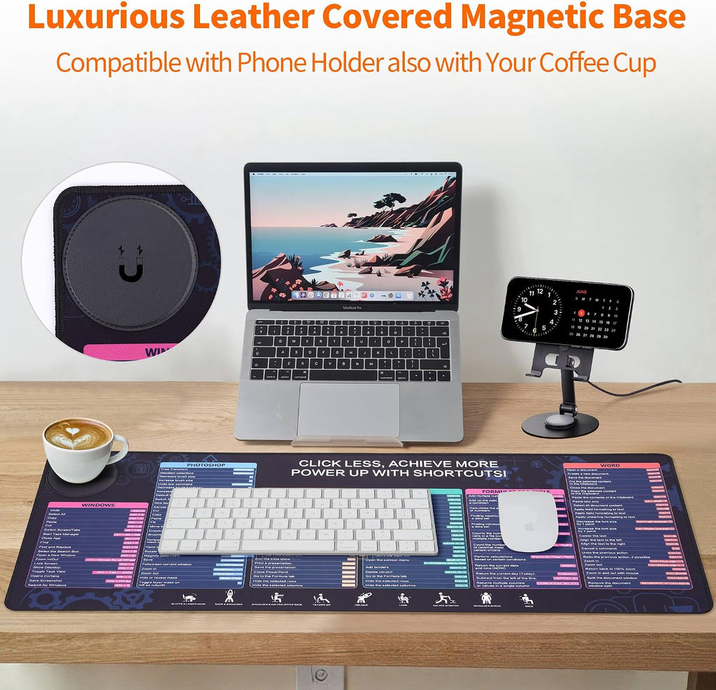 Office Pro Shortcuts Mouse Pad with Magnetic Wireless Charger & Holder Large Desk Mat with Keyboard Shortcuts with 15W Fast Qi Wireless Charging Compatible with iPhone Samsung Smartphones - Image 3