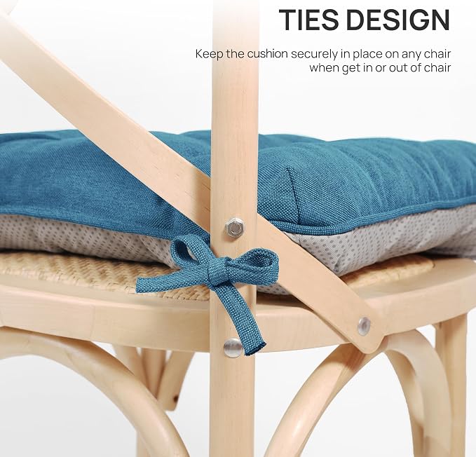 Love's cabin Memory Foam Chair Cushions Set of 4, 15.5 Inch, Blue | 15.5"x15.5"x3.5", Indoor & Outdoor Chair Seat Pads with Non-slip Bottom and Ties, for Dining, Kitchen, Office and Patio Chair - Image 4