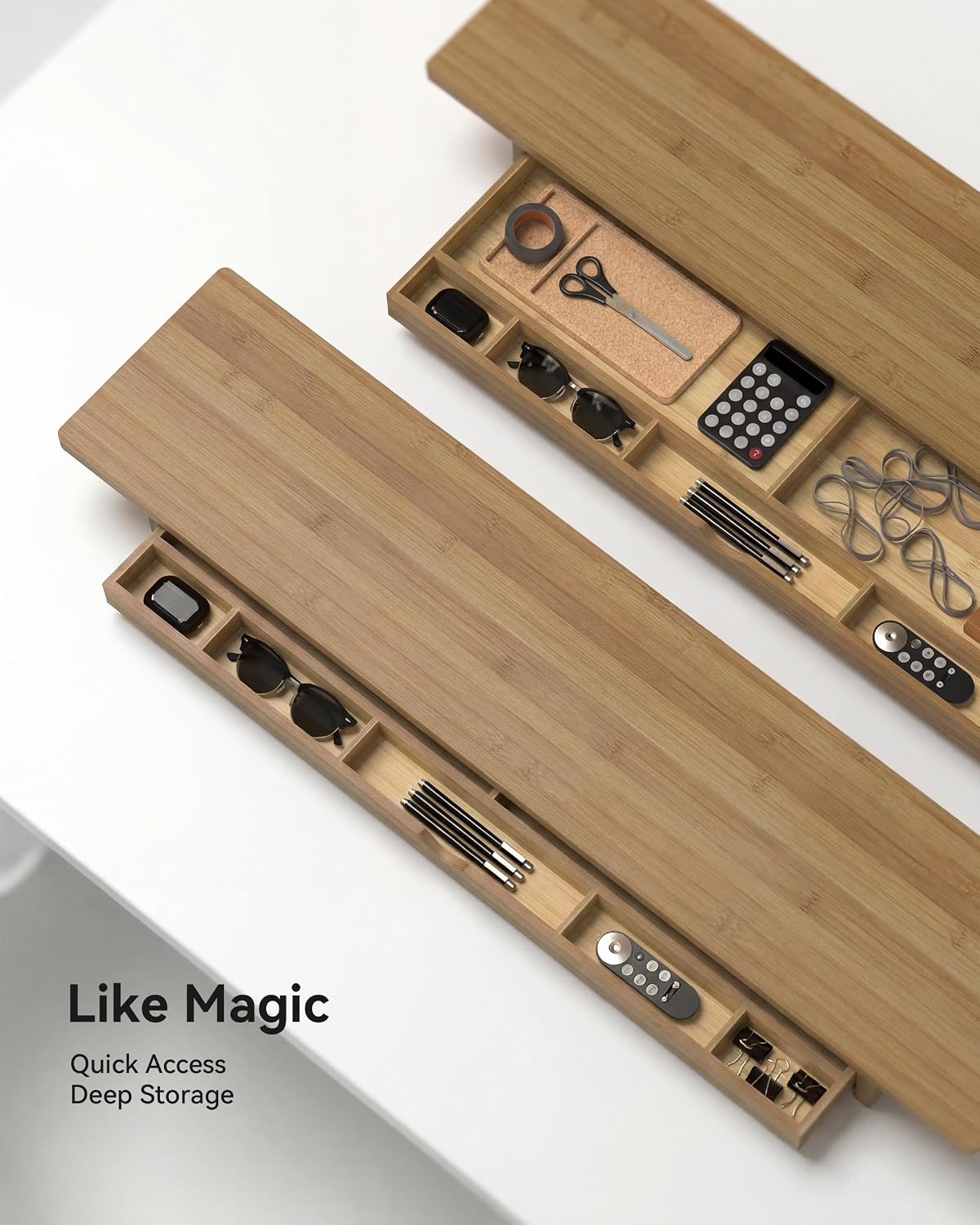 Dual Monitor Stand Riser with Drawer,Wood Desk Storage Shelf - Image 4