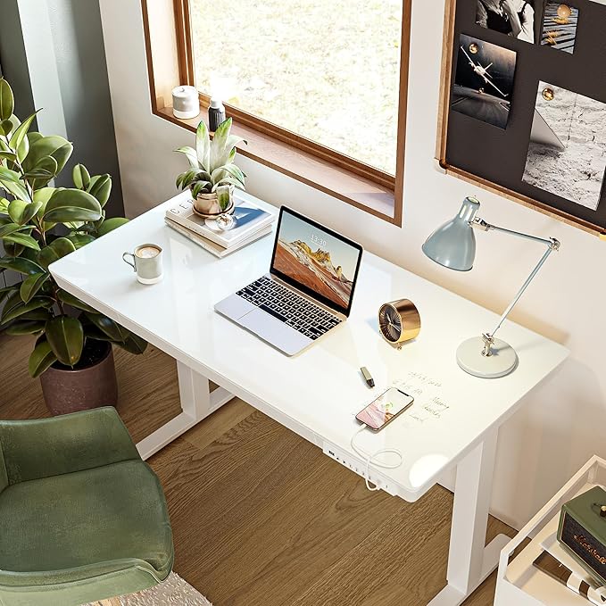 BANTI Electric Standing Desk with Drawers, 48 inch Whole-Piece Glass Desktop, Height Adjustable Stand up Sit Stand Home Office Ergonomic Workstation, White Tabletop - Image 7