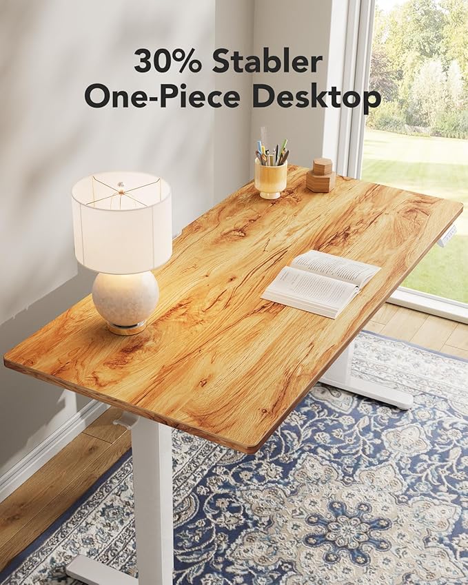 HUANUO Electric Standing Desk, Whole Piece Desktop, Adjustable Height Computer Desk, 4 Height Memory Settings, Sit Stand Up Desk for Home Office, 60" x 24", Light Vintage - Image 4