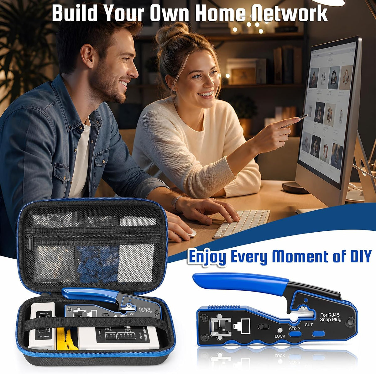 RJ45 Crimp Tool Kit with Case, Pass Through Ethernet Cat5 Cat6 Crimper - Image 5