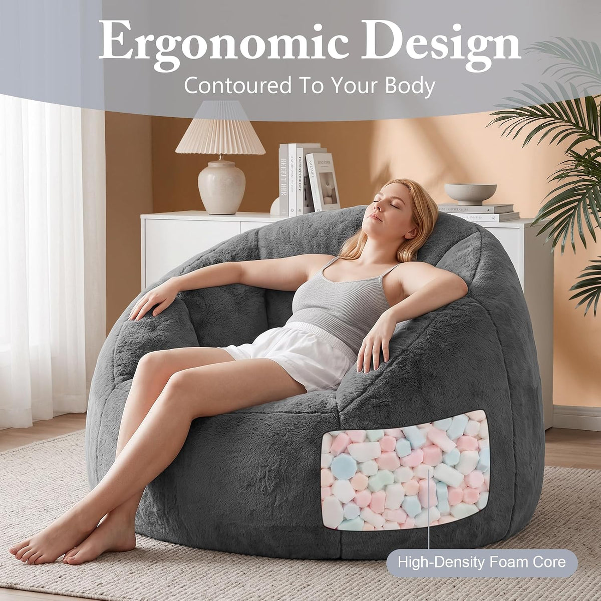 Gericco Giant Bean Bag Chair for Adults, Oversized Shell Shape Bean Bag - Image 5