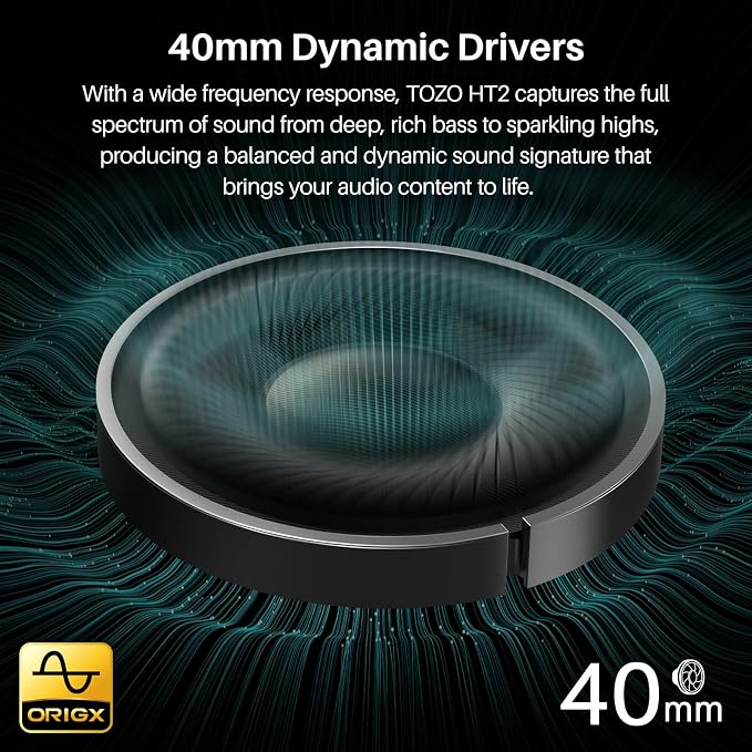 TOZO Hybrid Active Noise Cancelling Headphones, Hi Res Audio | Wireless Over Ear Bluetooth Headset, 60H Playtime, Custom EQ via App Deep Bass Comfort Fit Ear Cups, for Home Office Travel - Image 9