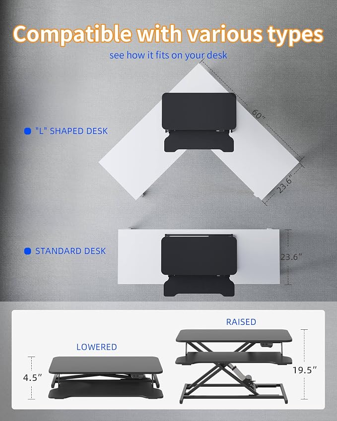 YIHAYO Electric Standing Desk Converter 32 inch, Sit to Stand Up Height Adjustable Desk Riser, Quick Sit to Stand Tabletop Dual Monitor Riser Workstation for Home Office with Keyboard Tray, Black - Image 6