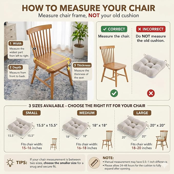 BETU Chair Cushions for Dining Chairs,3.5" Thick Kitchen Table Chair Pads with Ties,Non Slip Backing and Covers,Seat Cushion for Dining Room,Bar,Patio Chairs,20"X20"X3.5" - Image 5