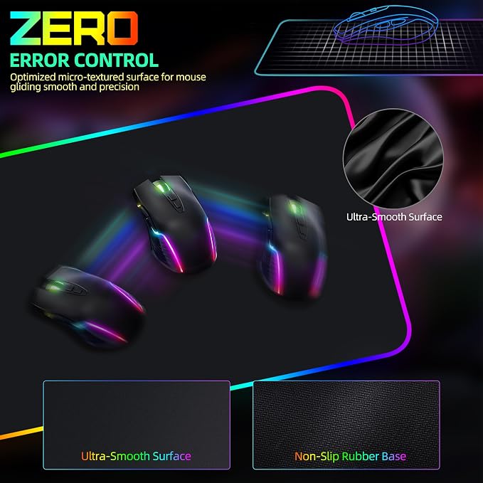 Mouse Pad with Wireless Charging, Large Desk Mat with Adapter, 31.5"x15.7" | RGB Gaming Mousepad with Ultra-Smooth Surface, Non-Slip Rubber Base, Waterproof Computer Keyboard Pad for Gamer, Black - Image 6