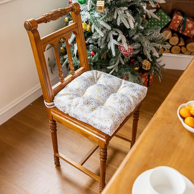 vctops Christmas U-Shaped Chair Cushions with Ties (Pattern F,16"x16") | Soft Comfortable Linen Textured Chair Pads Non Slip Seat Cushions for Indoor Dining Room and Kitchen Chairs - Image 2