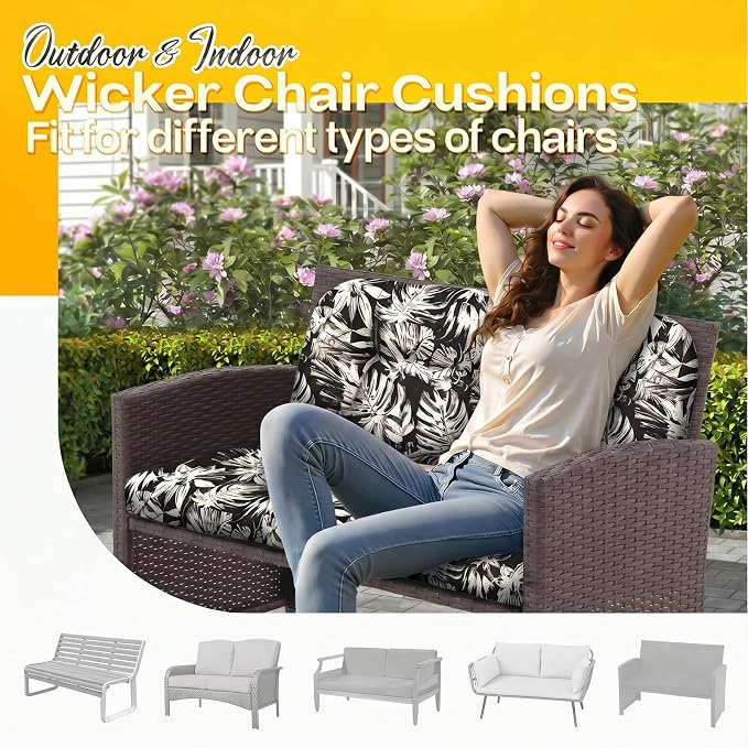 MAGIC ELEPHANT Outdoor Bench Cushion, Memory Foam Loveseat Cushion for Patio Furniture Wicker Chair, Settee Porch Swing Seat Cushion, 44 x 19 Inches (Black Monstera) - Image 5
