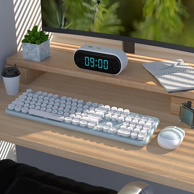 UBOTIE Colorful Wireless Keyboard and Mouse Combo (Green-White) | Retro Typewriter Floating Full-Sized Keys Computer Keyboard with Optical Mouse, 2.4GHz USB Connection for Windows Mac - Image 2