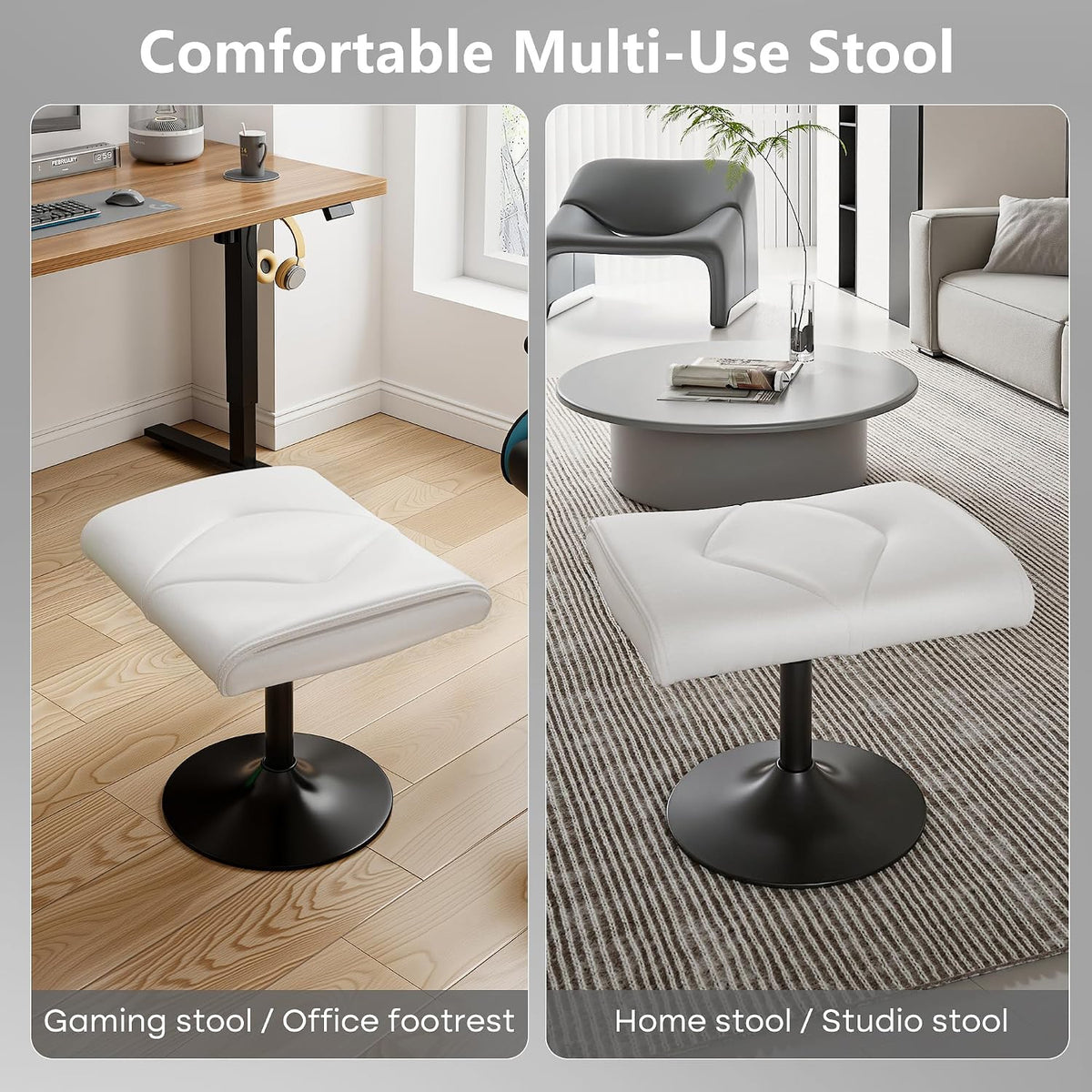 VECELO Office Foot Rest Under Desk Ottoman, Height Adjustable, White - Image 4