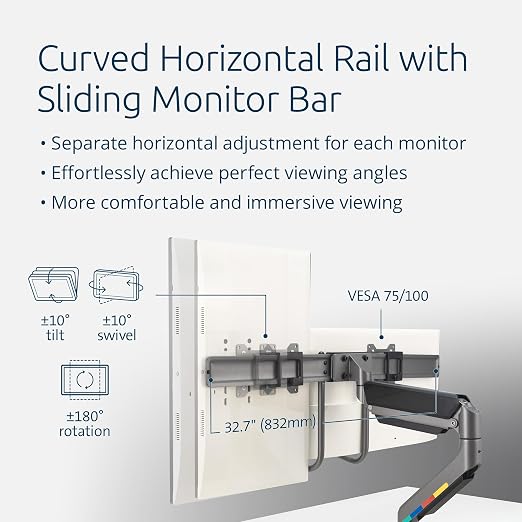 Kensington SmartFit Dual Monitor Arm with Crossbar and Easy-Grip Handle for 2 Screens Up to 32 Inch 19.8lbs, Gas Spring Height-Adjustable C-clamp or Grommet Monitor Mount with Max VESA 75/100mm - Image 3