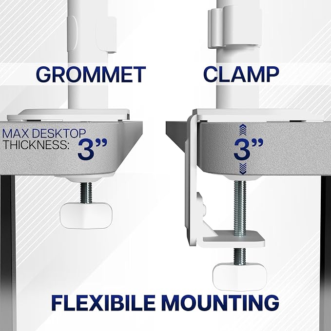 VIVO Dual Monitor Arm Extra Tall Mount for Screens up to 32 inches, Mechanical Height Adjustment, Full Articulating Heavy Duty VESA Stand with Desk C-clamp and Grommet, White, STAND-V012KW - Image 8