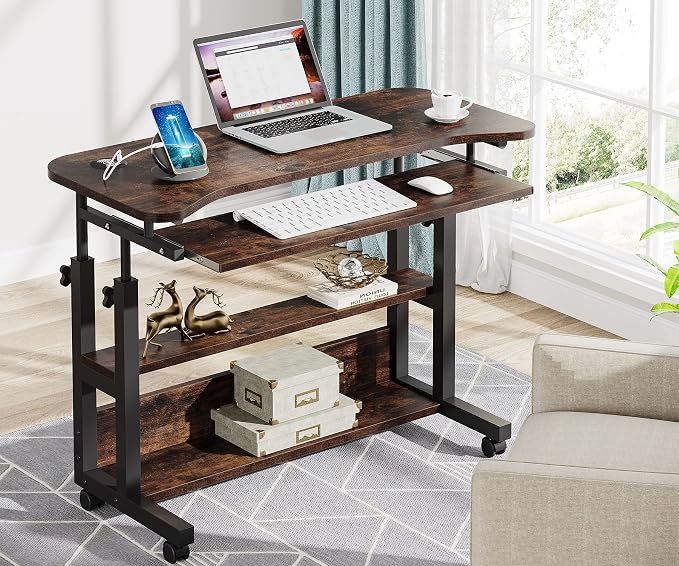 Tribesigns Portable Desk with Power Outlets, Height Adjustable Side Table Sofa Couch Bedside Laptop Computer Cart with USB Charging Ports, Mobile Small Standing Desk with Keyboard Tray by Unknown