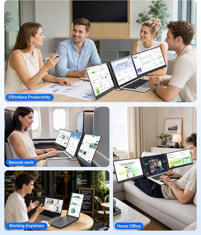 14" Laptop Screen Extender, 2.2lbs Lightweight Portable Monitor for Laptop | 1080P FHD Display, Type-C/HDMI Plug & Play, Triple Travel Monitor for 13-17.3" Laptops, Compatible with Wins/MacOS/Chrome - Image 8