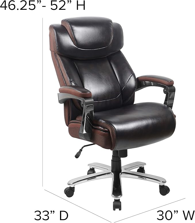 Flash Furniture Big and Tall Office Chair - Brown LeatherSoft Executive Swivel Office Chair with Headrest and Wheels | 500 LB Capacity, Padded Armrests, 360° Swivel, Height Adjustable, Commercial Grade - Image 3