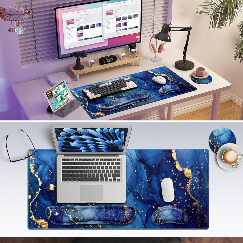 Canjoy Desk Mat with Wrist Rest, Desk Pad for Keyboard and Mouse 4-in-1 Mouse Pad + Keyboard Wrist Rest Support+ Coaster(35.4×15.7 in) Extended Desk Pad Memory Foam Non-Slip Desk Mat for Home Office - Image 7