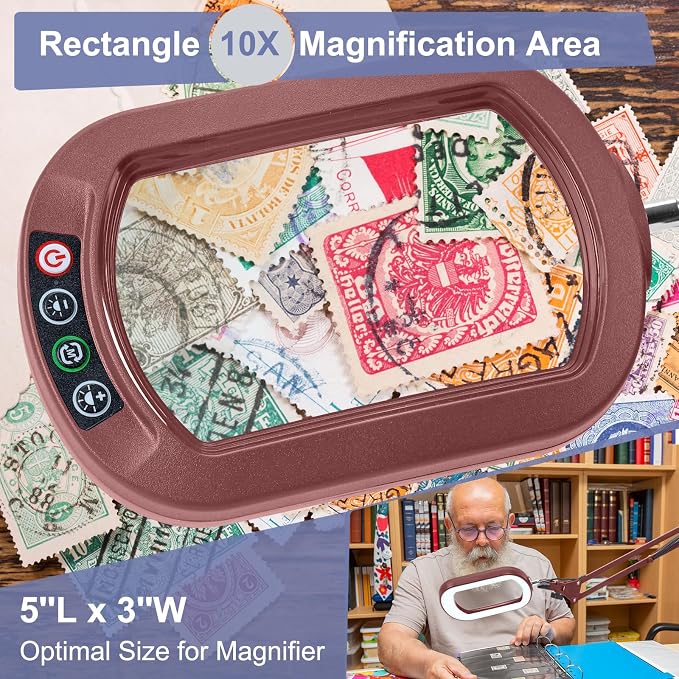 14.35" Large Magnifying Glass with Light and Clamp, Real Glass, 5 Color Modes, Stepless Dimmable, Lighted Magnifier with Stand Hands Free, LED Swing Arm Desk Lamp for Close Work, Craft, Red - Image 3