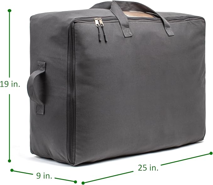 Soft Canvas Storage Bags with Zipper. Thick Breathable, 1pc King/Queen Comforter Organizer. Four Carrying Handles and Window. Large 25x19x9in Bag for Sheets Blankets Bedding Pillows, Clothes (Grey) - Image 3
