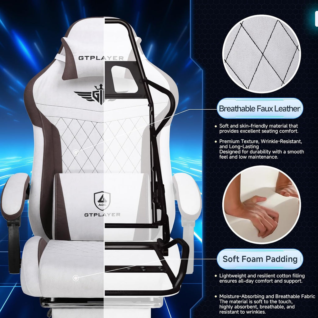 GTPLAYER Gaming Chair Fabric with Pocket Spring Cushion, Big and Tall Gamings Chairs 350LBS High Back Computer Chair with Footrest for Adults Lumbar Support Swivel Game Chair for Office Gaming Brown - Image 4