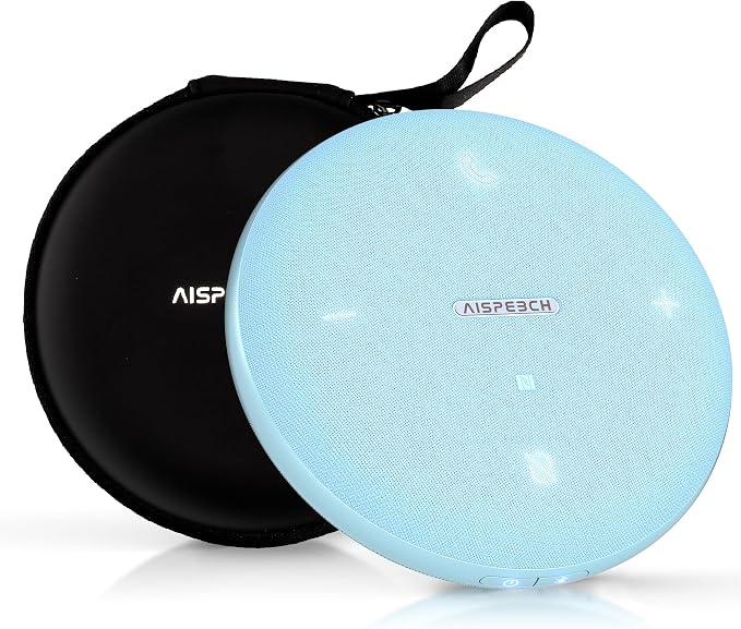 Conference Speakerphone for Zoom Calls, Webinars and Online Classes, Blue | AI noise reduction, 360° voice pickup, 4-mic array, full-duplex, Bluetooth, NFC, USB, up to 8 hours, portable, app-free audio by FocusonHumanizedIntelligentVoicelnteractionTechnology