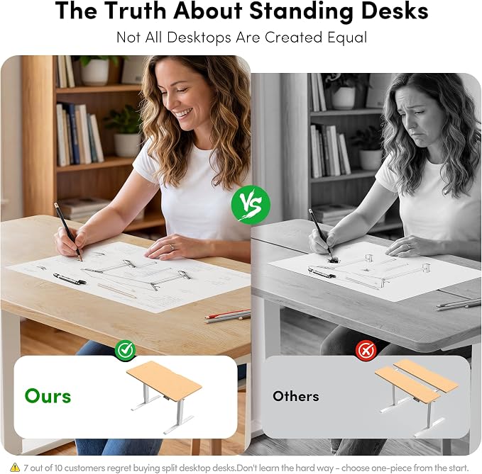 FEZIBO One-Piece Standing Desk, 48"x24" Seamless Tabletop Electric Height Adjustable for Home Office, Study Rooms & Multi-Device Workstations, Maple - Image 4