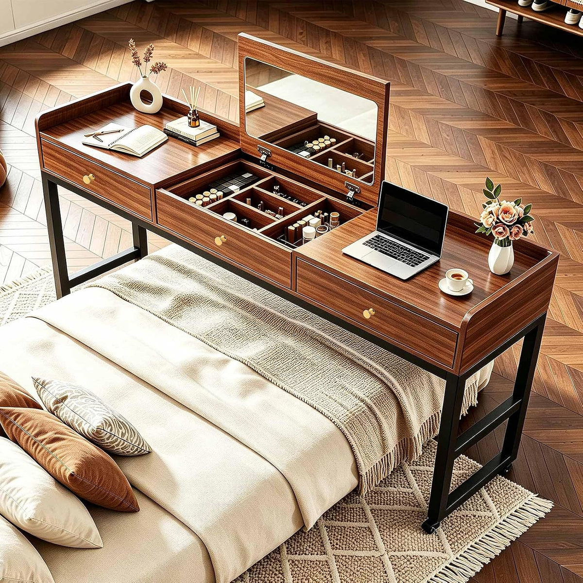 Overbed Table with Wheels, Rolling Bed Desk & Vanity Stand by LOXNJEX