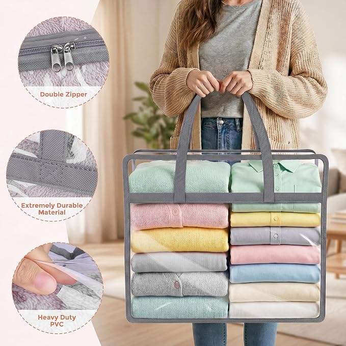 6 Pack Clear Storage Bags for Clothes, 45L Closet Organizers and Storage | Plastic storage with zipper and handle, moving bags, under-bed storage, closet organizer for blankets, comforters, toys - Image 3