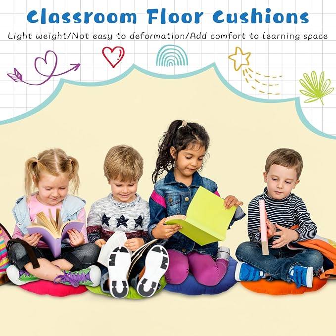 Tinideya 24 Pcs Floor Cushions Classroom,Small 11.8 Inch,Colorful | Round Meditation Pillows for Adults Kids, Flexible Seating Nursery Living Room Yoga, Soft Padded Chair Cushion - Image 6