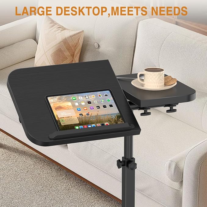 Portable Rolling Over Bed Laptop Desk, Adjustable Height and Tilt for Home | Alentar Large-Size Mobile Laptop Stand for Bed, Sofa TV Tray with Wheels, Sturdy Welded Metal Frame, Black, 25” x 12.99” - Image 2