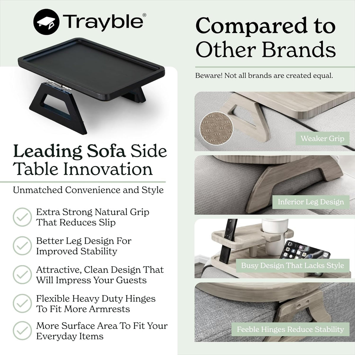 Trayble Couch Arm Table - Rosewood - Image 3