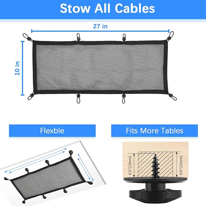 Cable Management Net Under Desk Kit,Privacy Mesh Cable Manager Flexible Under Desk Wire Net Large Capacity Cord Organizer Net for Office,Standing Desk, Home, 26 X 10 Inches - Image 4