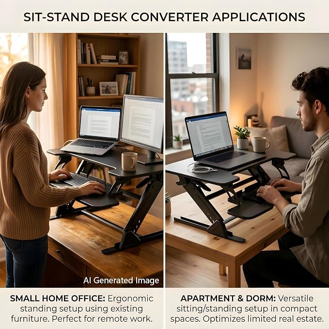 Standing Desk Converter 32 x 24 Inches - Height Adjustable Sit to Stand Riser with Keyboard Tray, Ergonomic Music Studio Workstation for Home Office, Dorms, Black - Image 7