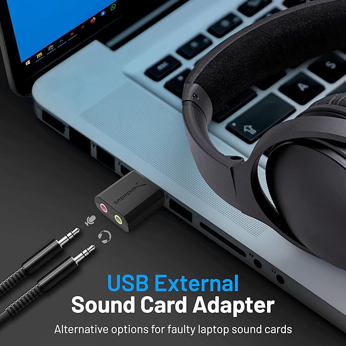 SABRENT USB External Stereo Sound Card Adapter, Plug & Play (AU-MMSA) | USB audio adapter; no drivers needed; for Windows & Mac; 3.5mm headphone & mic jacks; usb to 3.5mm jack audio adapter - Image 2