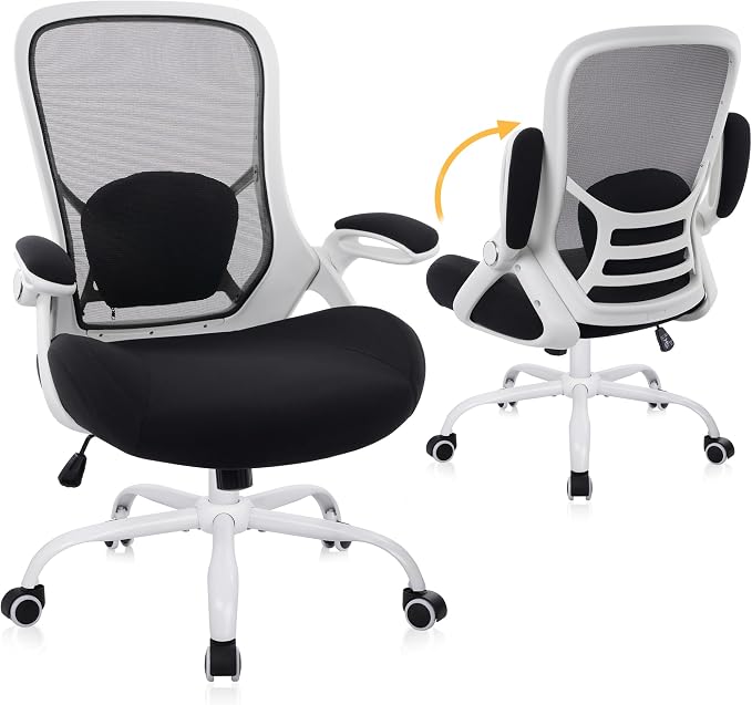400lbs Heavy Duty Office Chair, Computer Desk Chair(White&Black) | Office and Home, 5" Thickened Seat, Ergonomic with Adjustable Armrests, Mesh Executive Chair by HYLONE