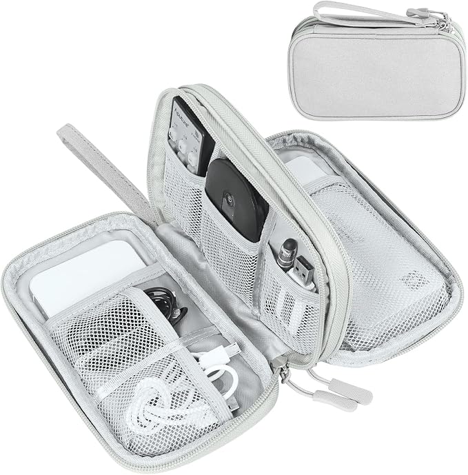 FYY Electronic Organizer, Travel Tech Pouch Bag, Medium, Grey | Wrist Strap, Waterproof, Double Layers Portable Electronics Travel Carrying Case for Cord, Charger, Daily Business Trips Use by FYY