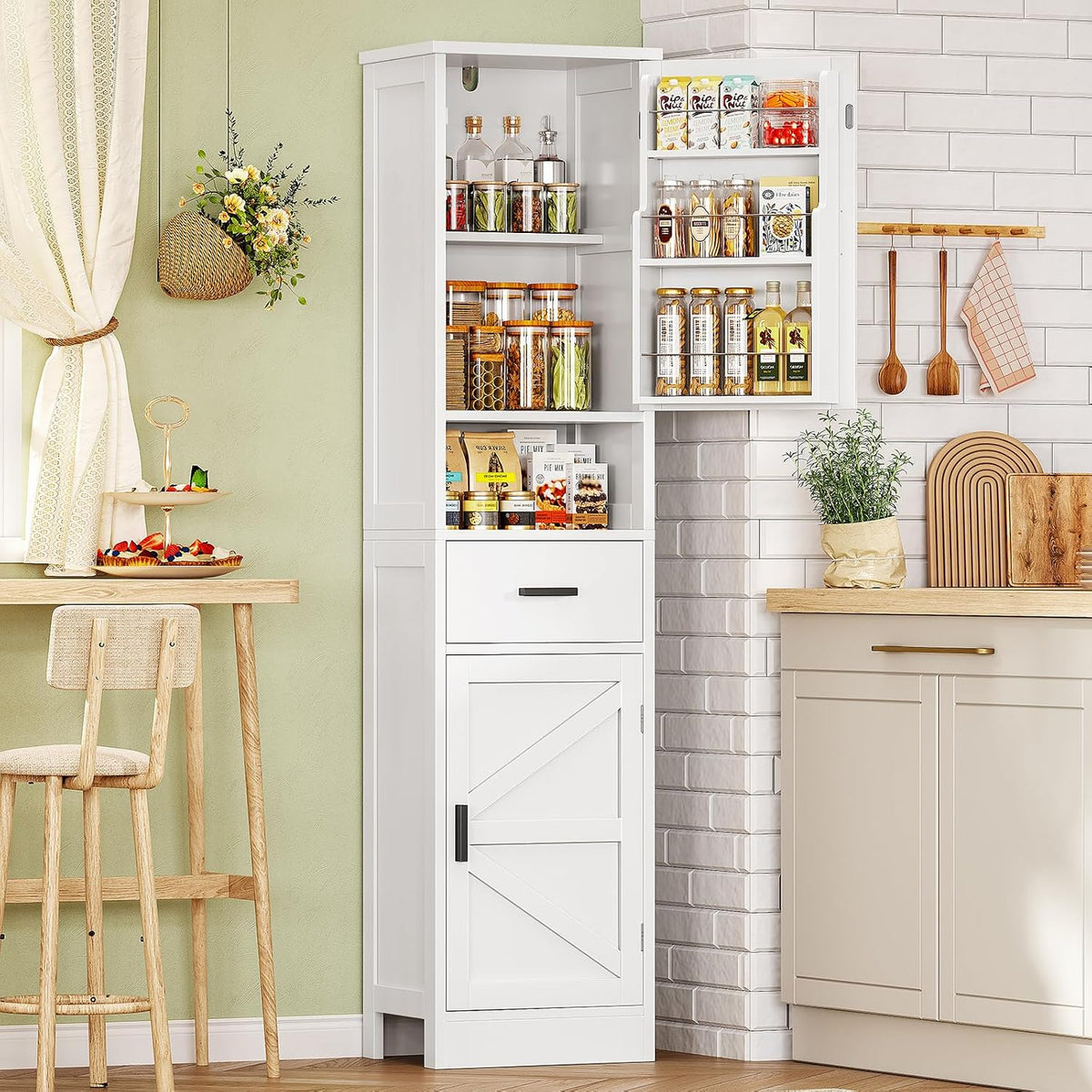 67" H Tall Pantry Cabinet with 2 Doors, Kitchen Cabinet with Door Shelves & Adjustable Shelves, Kitchen Pantry Cabinet, Narrow Bathroom Storage Cabinet for Living Room, Dining Room, Bathroom, White - Image 4