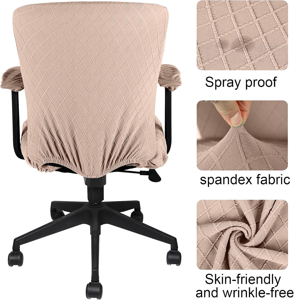 4 Pcs Office Chair Covers Stretch Seat Armrest, Camel - Image 5
