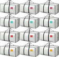 12 Pack Moving Bags with Full-Open Side Zipper, Extra Large 93L Heavy Duty Waterproof Foldable Storage Totes for College Dorm, Moving & Home Organization,White by RMOHRO