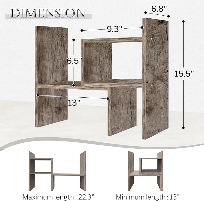 Jerry & Maggie Office Desk Organizers and Accessories for College Dorm Decor, Supplies Wooden Desk Organizer for Plants, Cubicle Shelf of Makeup Organizer for Cute Room Decor, Grey Oak - Image 2